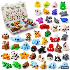 50Pcs 3D Printed Animals,Mini 3D Printed Animal Figurines,Articulated Fidget T