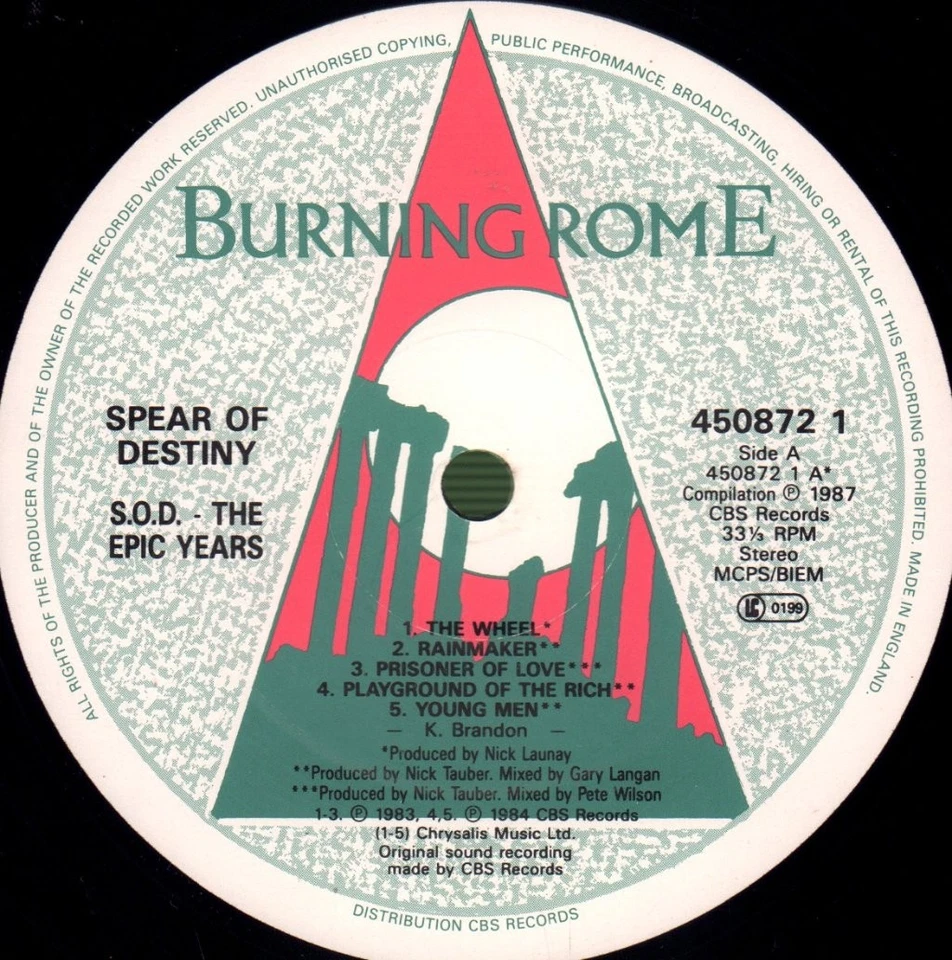 Spear Of Destiny S.O.D. The Epic Years LP Vinyl UK Epic 1987 Kompilations-LP - Bild 3 von 4