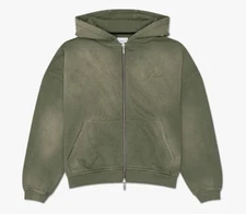 RHUDE ZIP UP EMBROIDERED SCRIPT LOGO HOODIE SUNDRY OLIVE XXL NEW W/ TAGS