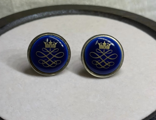 Vintage Swank Royal Copenhagen Cobalt Blue Porcelain Crown Monogram Cufflinks