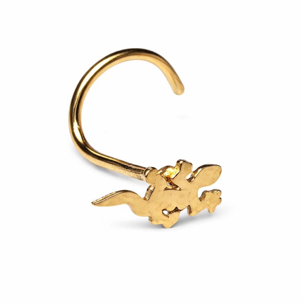 Lizard Gecko Nose Stud Gold 20G Titanium Nose Curl Bar Cute Animal Piercing