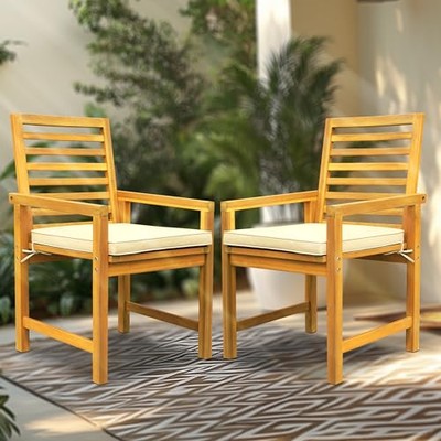 Solara Acacia Wood Outdoor Chairs Set of 2 with Cushions   Heavy-Duty 500lbs 