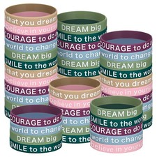 BBTO 48 Pcs Motivational Quote Rubber Bracelets 20 cm/ 8 inches, Fresh Colors