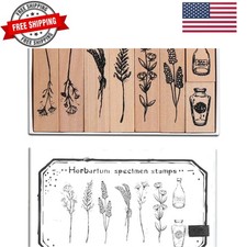 8 Pieces Vintage Wooden Rubber Stamps for Crafting, Plant and Flower Decorati...