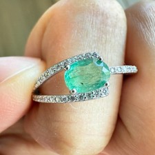 925 Sterling Silver Ring 6x5mm Natural Emerald Gemstone Zircon Women Jewelry NEW