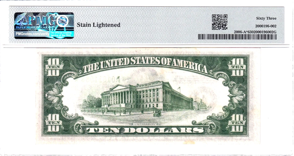 1934-A $10 Federal Reserve Note Boston **STAR** PMG Choice Unc 63 #A01611088* - Image 2 of 2