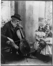 8" x 10" 1901 Photo The Old Musician Old Man Playing Cello
