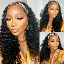Headband Wig Human Hair 14 Inches Curly Headband Wig Deep Wave Human Hair Wigs w