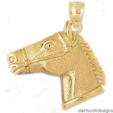 New 14k Yellow Gold Horse Head Pendant