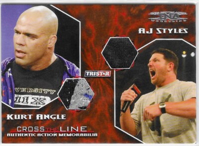 2008 Tristar TNA Cross The Line Kurt Angle AJ Styles Relic Card /99