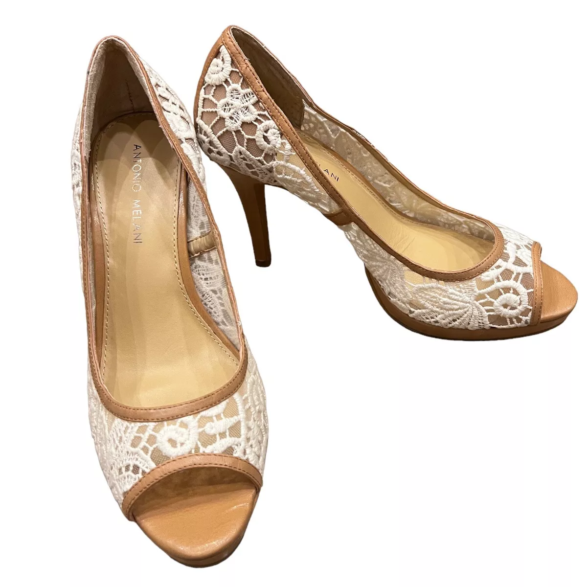 ANTONIO MELANI Ceyla White Lace Peep Toe Pumps Size 9.5 eBay