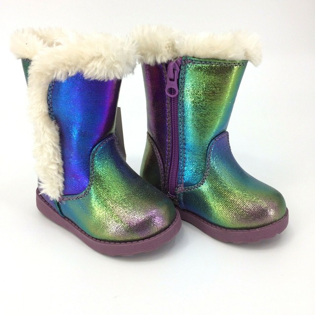 Little Girls Winter Boots Size 5 Purple Katrina Cat & Jack Iridescent
