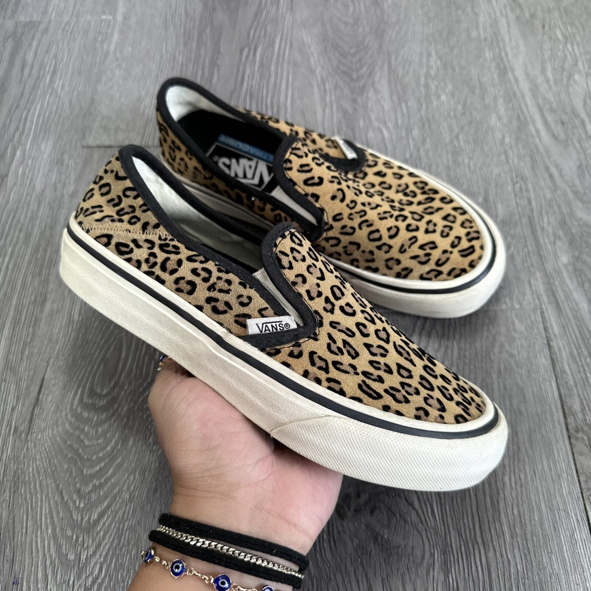 VANS WOMENS Mini Leopard Print SF Slip-On Sneakers Suede Marshmallow Size