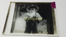 POQ Glass Magic Lantern Slide Photo IN BIBS AND HAT HOLDING PIG