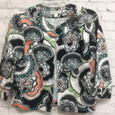 Coldwater Creek Womens Suit Jacket Blazer Black Floral Stretch Pocket  Petites PM