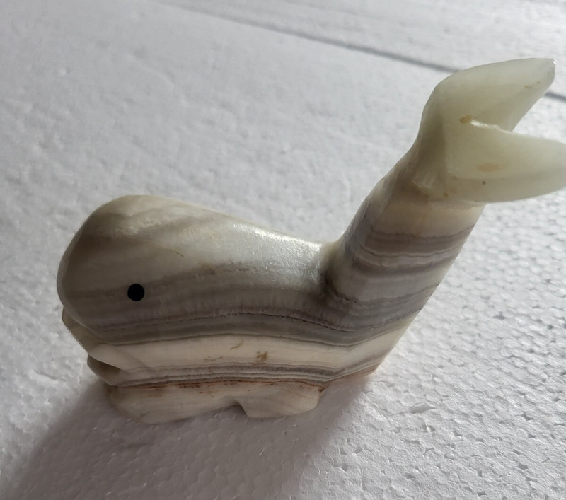 HEAVY VINTAGE ALABASTER WHALE FIGURINE