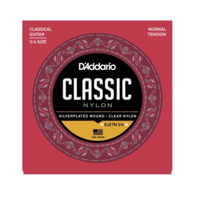 D'Addario EJ27N 3/4 Silverplated Wound Clear Nylon Classical Guitar Strings -...
