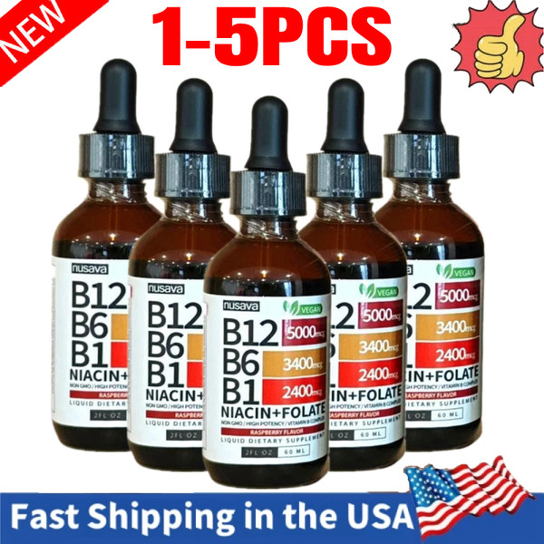 Gotas líquidas de vitamina B12 B6 Nusava, complejo B12 sublingual B12 5000 mcg 1|5 paquetes