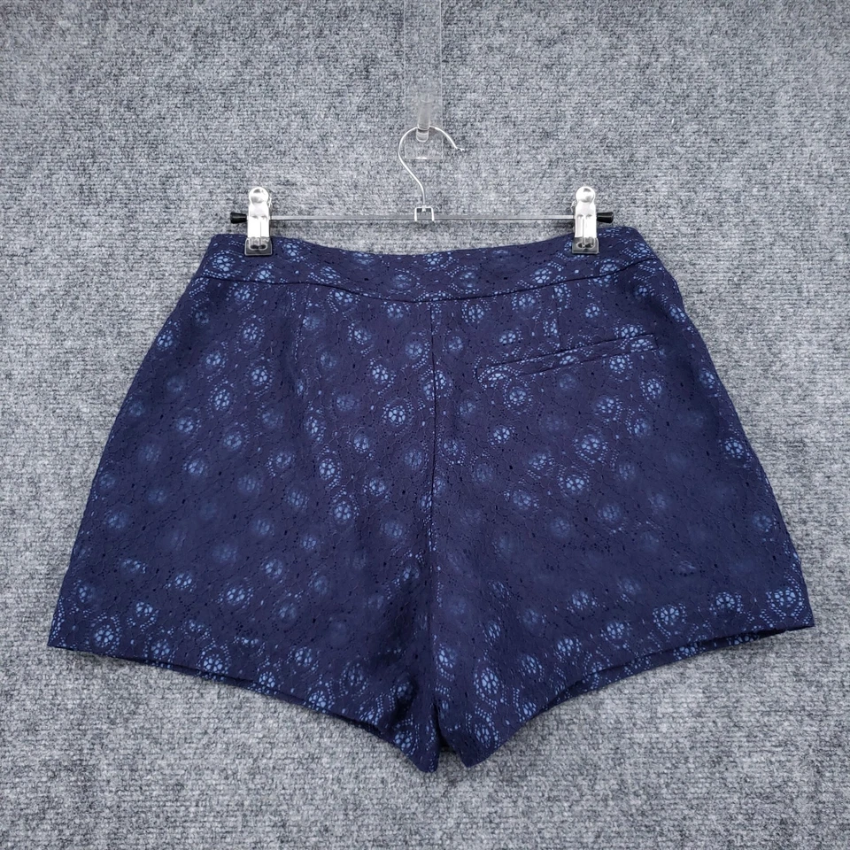 Pantalones Cortos LC Lauren Conrad Mujer 4 Azul Floral Encaje Tiro Medio Plisado Superposición Salón Foto 2 de 4