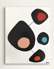 Original Abstract Art Mid Century Vintage Style Geometric Painting Canvas Retro