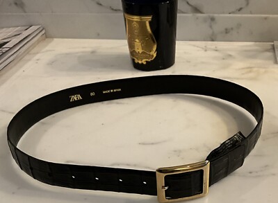 Zara ladies Black Crocodile Imitation Belt Gold Rectangular  display picture 1