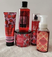 5 Pcs Set Bath & Body Works Strawberry Pound Cake Candle Cream Gel & Mist Spra🍓