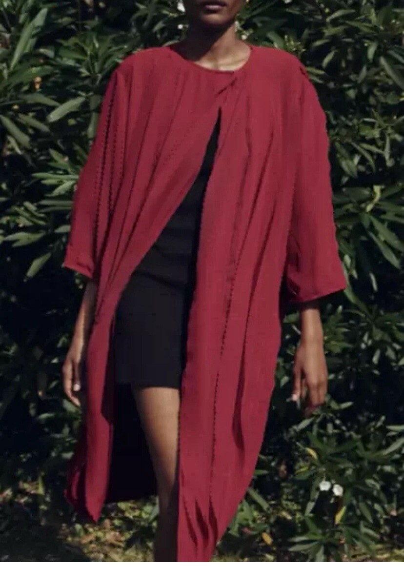 ZARA NEW WOMAN TEXTURED WAVY COAT FASHION MAROON L 3920 138