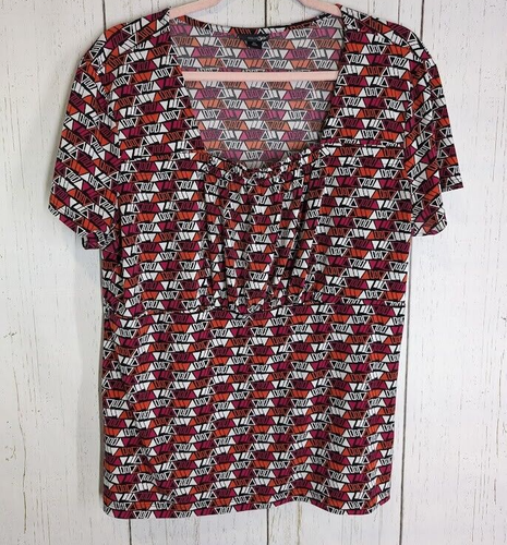East 5th Size XL Multicolored Triangle Pattern Geometric Short Sleeve Womens Top