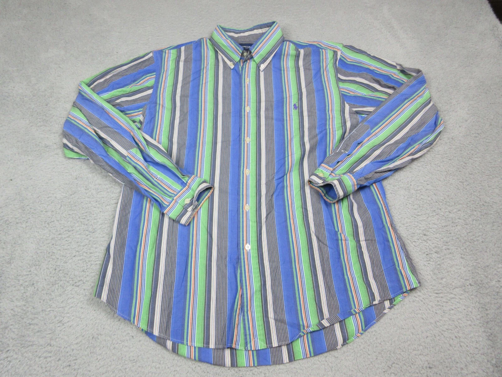 Ralph Lauren Shirt Mens Extra Large Blue Green Striped Golf Button Up Logo
