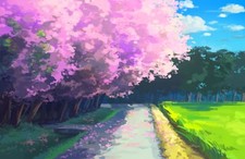 Anime cherry blossom trees outdoors Custom Gaming Mat Desk