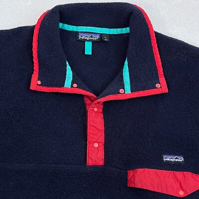 Vintage 90s Patagonia Navy Blue Red Fleece Pullover Synchilla