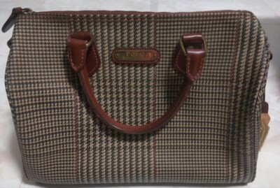 POLO RALPH LAUREN Houndstooth Mini Boston Bag Brown Authentic