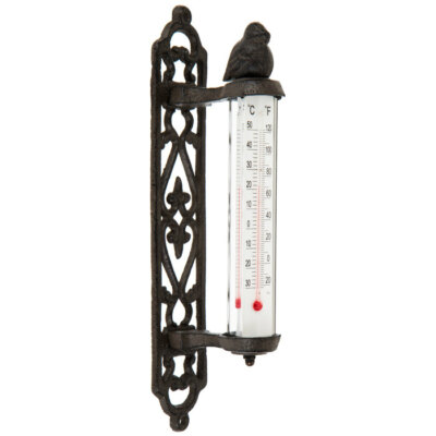 Metal Cast Iron Bird Wall Indoor/Outdoor Wall Mount Farmhouse Thermometer WORKS!