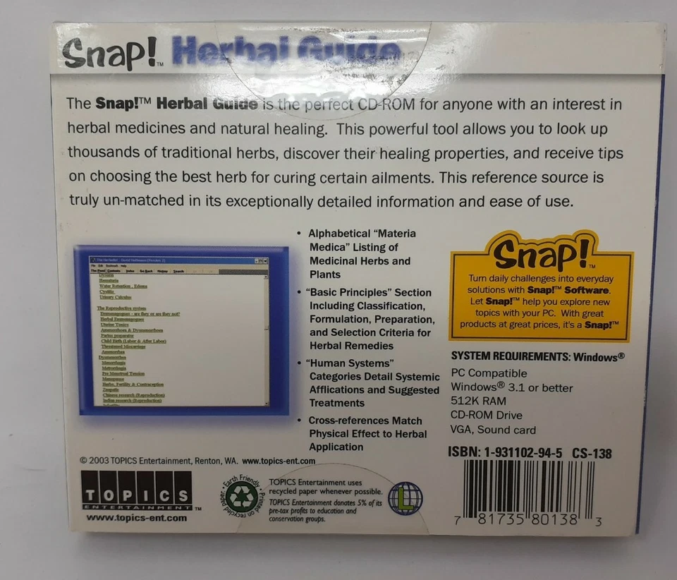 Herbal Guide CD-ROM PC New Snap! Medicines Natural Healing Cure Ailments - Image 2 of 2