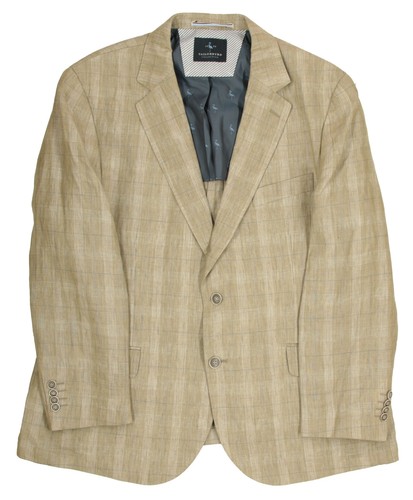 Men's 42 R Tailorbyrd Beige Plaid Windowpane Linen Sport Coat Blazer Jacket - Imagen 9 de 13
