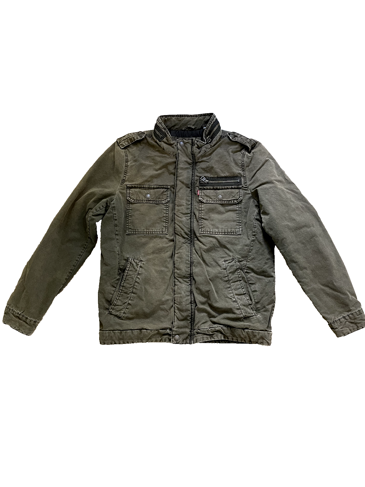 Levis Mens Green Khaki Quilted Insulated Trucker Utility Jacket Zip Up