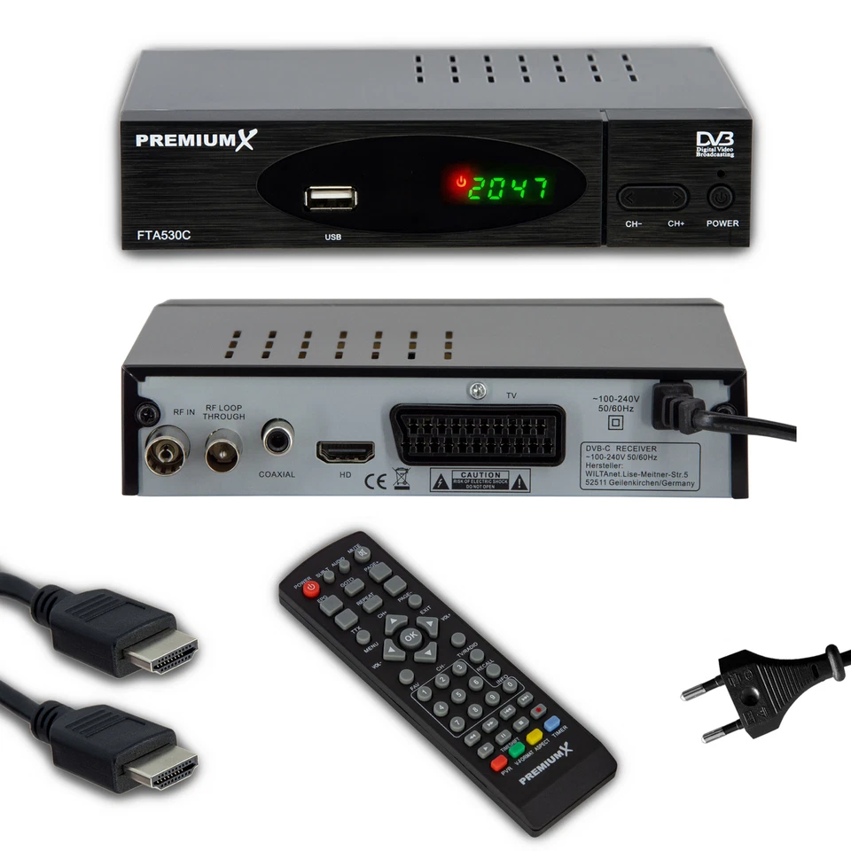 PremiumX Kabelreceiver Digital Kabel TV Receiver DVB-C HD USB SCART HDMI-Kabel - Bild 2 von 4