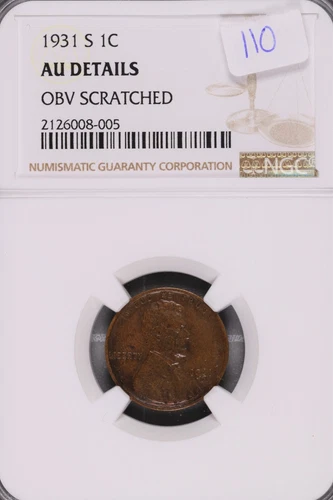 1931-S Lincoln Wheat Cent NGC AU Details OBV Scratched #8-005