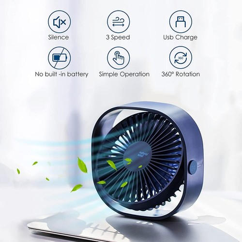 Tragbar Mini Tischventilator 360° Drehung Lüfter USB Ventilator 3 Speed Desk Fan - Bild 5 von 12