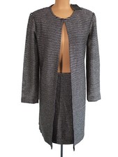 NWT ST. JOHN Navy Silver Stripe Knit Topper Jacket Blazer Skirt Suit sz 10 2490