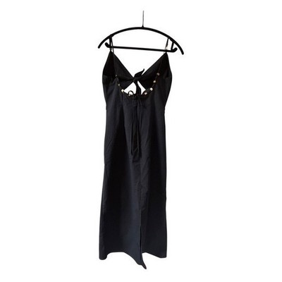 Zara Black Linen Blend Cutout Tie Front Midi Dress with Beaded Back Detail  Large | eBay