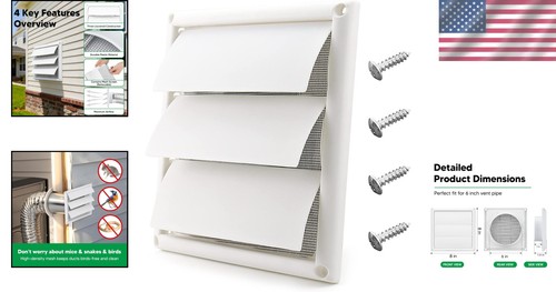 Versatile 6-Inch Outdoor Vent Cover with Screen - Ideal for Bath & Dryer Vents - Picture 2 of 11