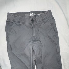 Lee Slim Straight Gray Men's Casual Pants Cotton Spandex Zip Button Slash Pocket