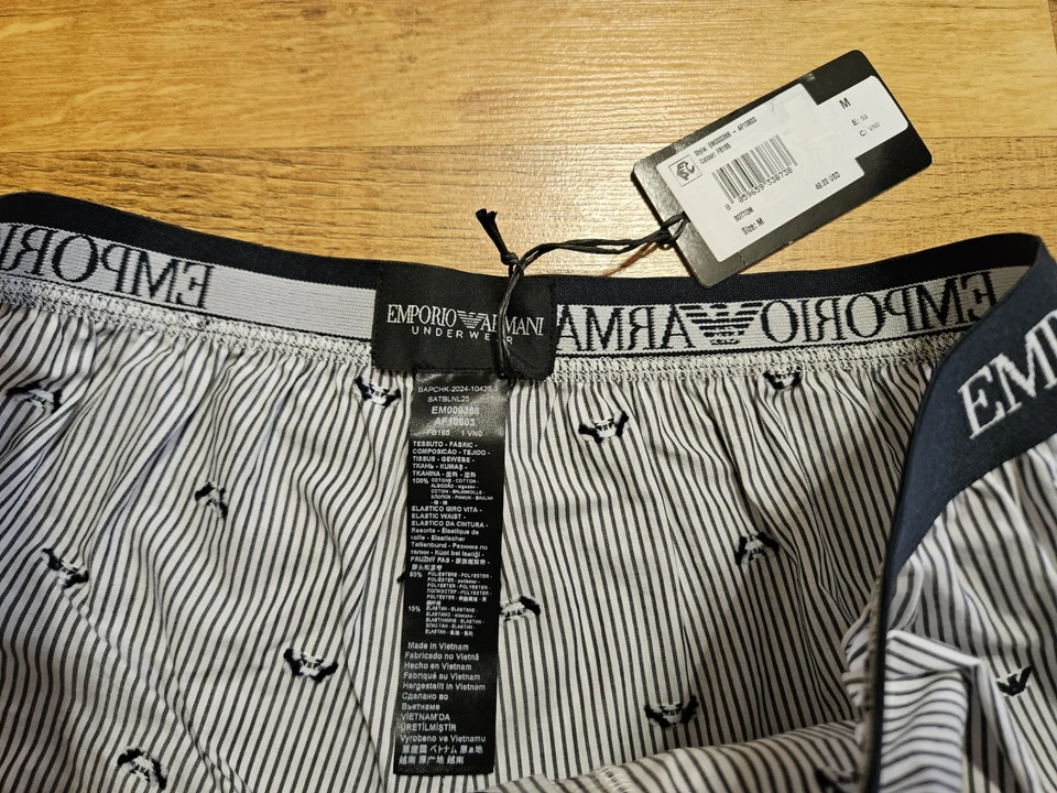 Emporio Armani Hombre Medio Boxer Parte Inferior Negro/Blanco Elegante Logo Estampado Ropa Interior Foto 3 de 4