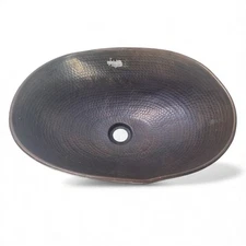 Vintage Hand Hammered Copper Oval Sink 6" Deep Aged Patina Slight Bend