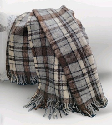 VTG Samband of Iceland Throw Blanket Nordic Pure New Wool Fringe Neutral Plaid