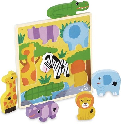 VILAC, Holzpuzzle 6 Teile Tiere der Savanne, , VIL4628