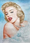 11,69 × 16,53" Marilyn Monroe wearing furs ~watercolor SIGNED/DATED