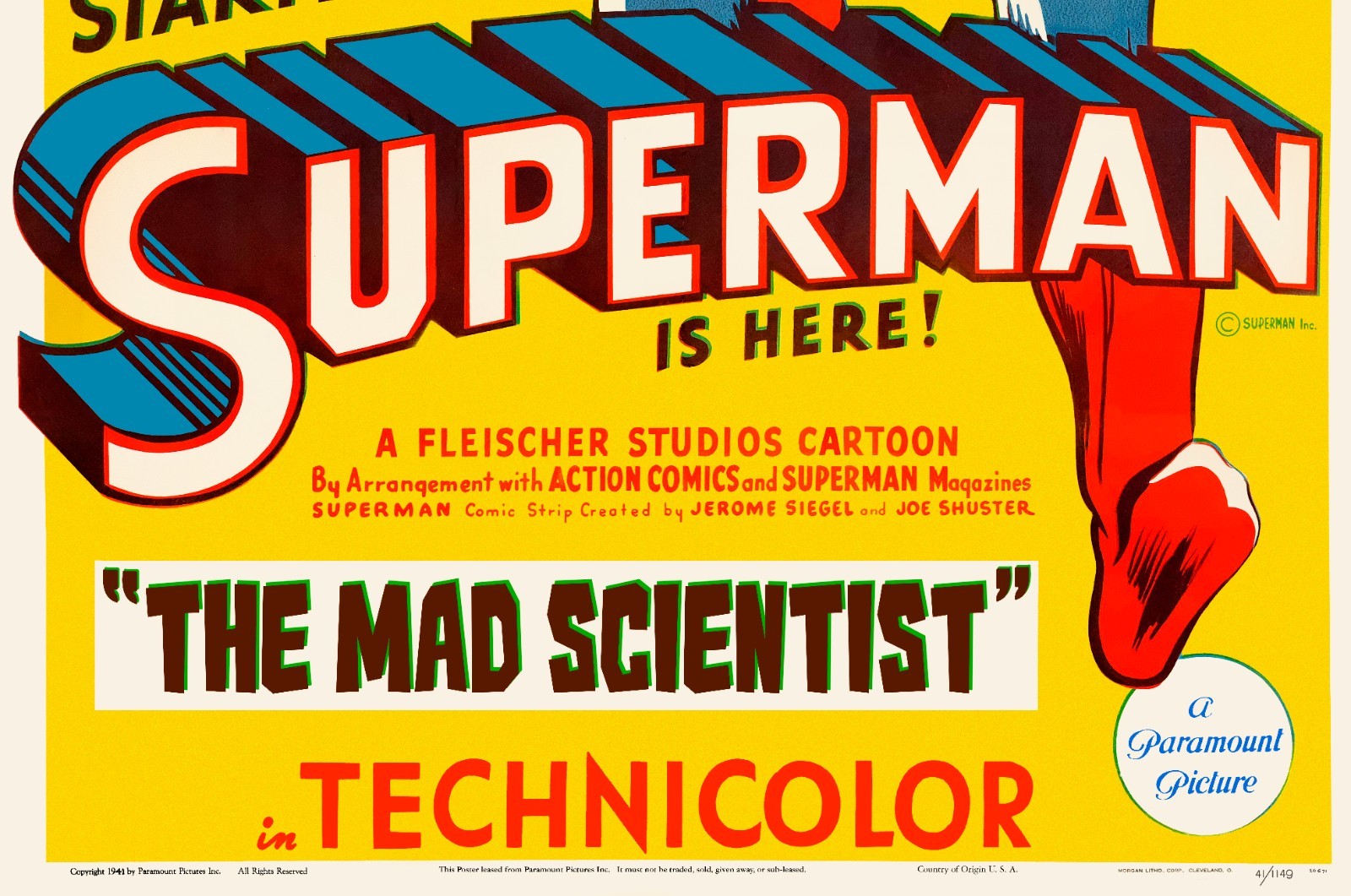 SUPERMAN (1941) 27"x41" one sheet FLEISCHER CARTOON movie poster - ULTRA RARE!