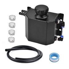 Coolant Overflow Tank, Aluminum Coolant Reservoir Tank with Hose Kits, Black